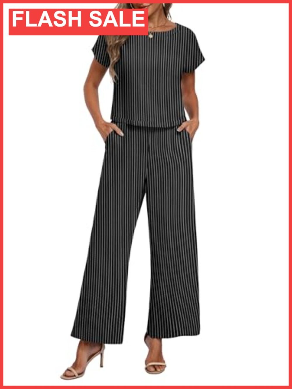 Women's 2 Piece Summer Set Cap Sleeve Crop Top Wide Leg Pants Lounge